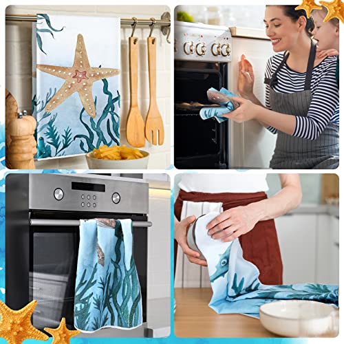 Set Of 6 Beach Kitchen Towels Sea Ocean Animal Themed Dish Towels Nautical Tea Towels 24 X 16 Inches Kitchen Gifts Turtle Jellyfish Seahorse Hand Towels For Farmhouse Kitchen Bathroom Decorations #TOP3