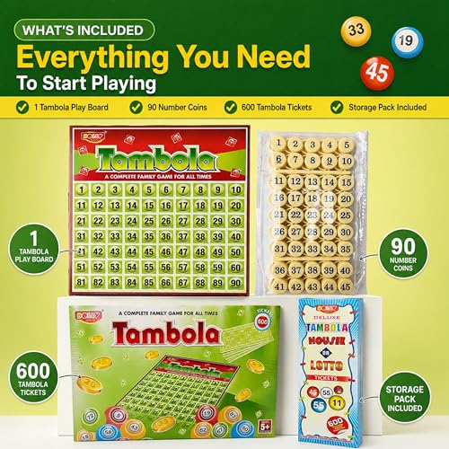Image of Deluxe Tambola Game Set with 600 Tambola Tickets & Housie Tickets Booklet | Housie Game Set with Tickets | Bingo Game | Board Games for Kids & Adults | Indoor Games for Adults at Home | Ages 5+ Family