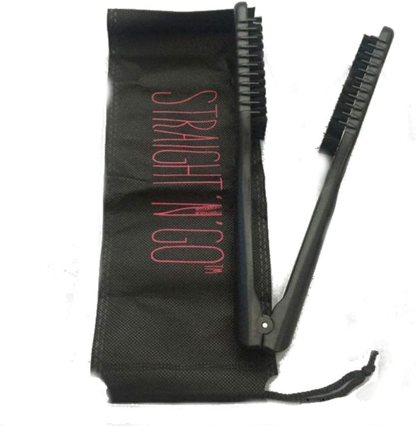 Hair Straightening Comb Double Sided Bristle Hair Brush Clamp Straightener Natural Fibres (black)