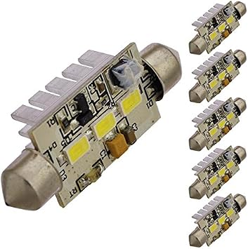 High Power 42mm Festoon Dome Light with 3xSMD5630 10-30V DC 6-Pack, White, 1452WHx6