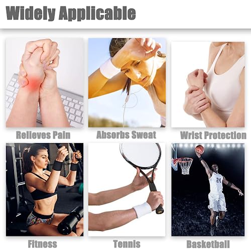 YOFASEN 2 Pairs/4 Pcs Black Wristbands Sports Sweatbands For Men Women - Thicken Elastic Wrist Sweat Bands Wristbands Wrist Protective for Tennis, Basketball, Running, Gym - Image 6