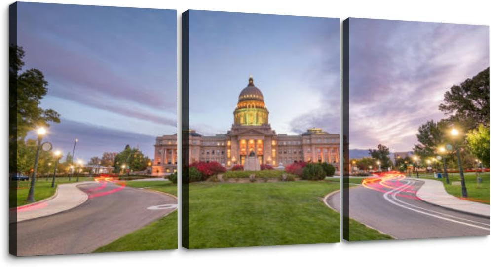 Idaho State Capitol building at dawn Boise Idaho 3 Piece Canvas Wall Art for Living Room Bedroom Office Framed Prints Pictures Painting Wall Decor