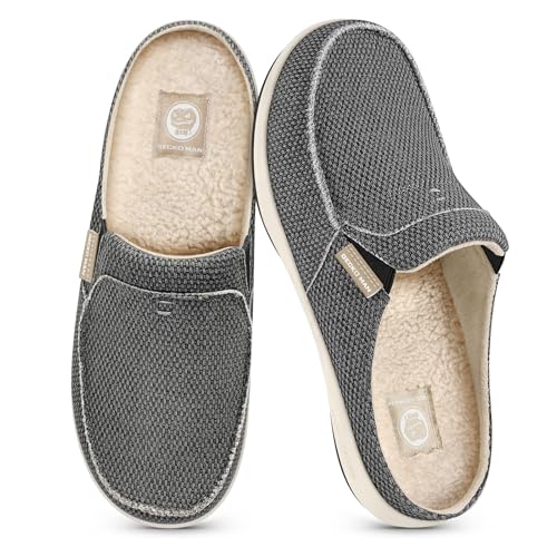 Mens Slippers with Arch Support, Canvas House Slipper for Men