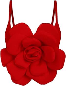 BEAUDRM Women's Colorblock 3D Flower Spaghetti Strap Crop