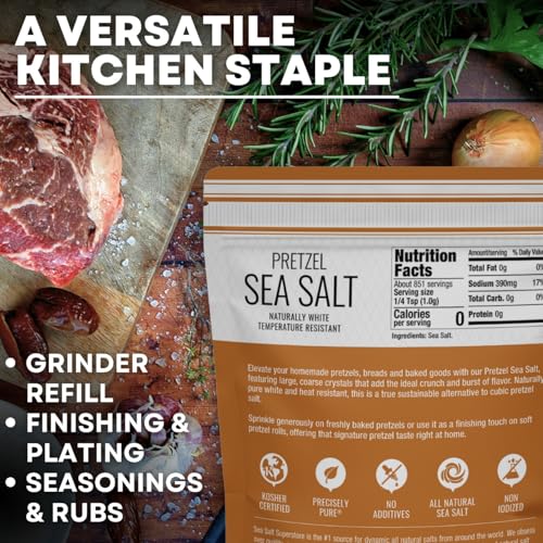 Pretzel Coarse Sea Salt for Soft Pretzels, Heat Resistant Bagel and Soft Pretzel Salt, All Natural for Baking, 30 oz Bag