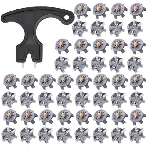 Acebirdie 51 Pcs Golf Shoe Spikes Replacements Set 50 Golf Shoe Cleats Replacement & 1 Black Golf Cleats Spanner Metal Thread Screw 6 mm Dia Golf Cleats Replacement for Golf Player Golf Lover, Grey