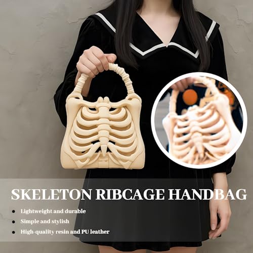 Women Skull Bone Handbag, 3D Printed Skeleton Ribcage Handbag Halloween Purse Novelty Gothic Skeleton Hand Bag2