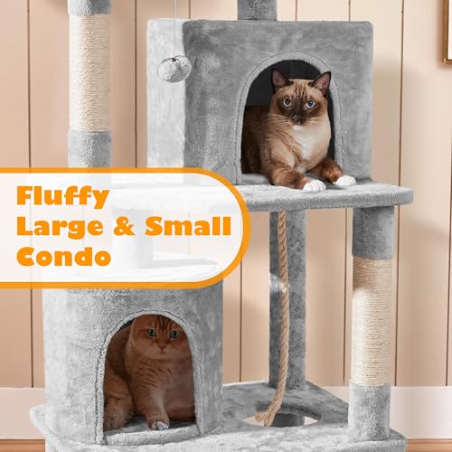 Yaheetech Cat Tree Tower, 70.5in Multi Level Cat Tree Kitten Condo with 2 Condos & 2 Plush Perches & Scratching Post & Dangling Ball, Cat Tower Furniture for Play & Rest Light Gray - Thumbnail 4