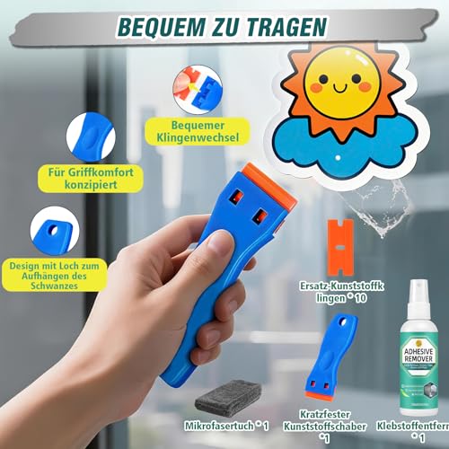 Klebereste Entferner Spray 120ml – Starker Klebstoffentferner & Etikettenlöser mit Schaber & Tuch, Aufkleber Entferner Entfernt Kleber, Etiketten & Klebereste für Glas, Kunststoff, Teppich, Auto