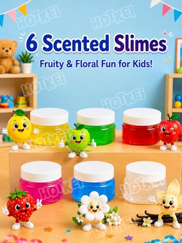 Image of HOTKEI Pack of 6 Toy Slime Multicolored Fruit Scented Slime Gel Putty Set Kit Birthday Gift Toys for Boys Girls Kids 3 4 5 10 Years Boy Girl Kids 300 gm Slimy Gel