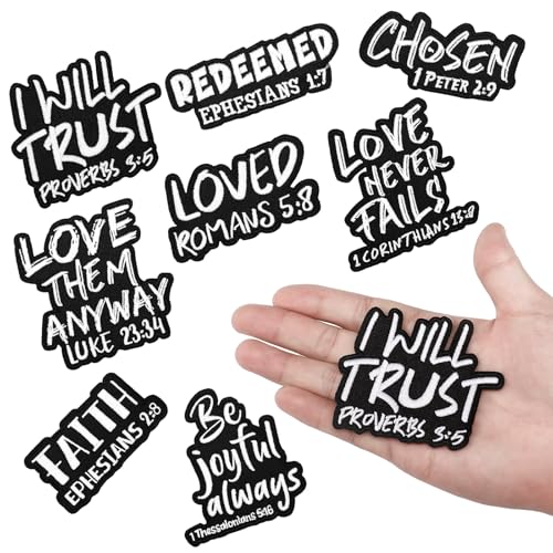 Lyrow 8 parches bordados con versículo bíblico para planchar de 7,6 cm motivacional, religioso, cristiano, para coser en sombreros, mochilas, chaquetas, ropa, accesorios de bricolaje, decoración
