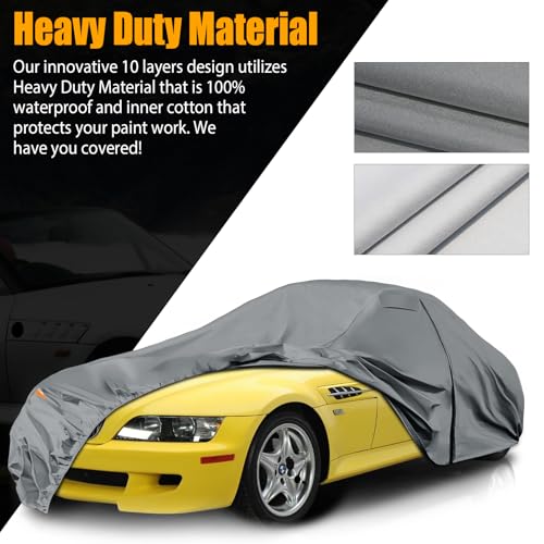 Image of Waterproof Premium Car Covers Replace for 1996-2008 BMW Z3, 10 Layers Heavy Duty All Weather Car Cover with Zipper Door, Windproof Bands for Snow Rain Dust Protection