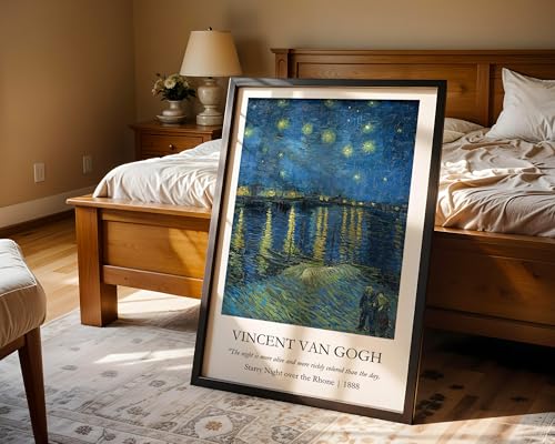 Image of Waltractive Vincent Van Gogh Paintings Framed Poster with Beautiful Quotes - Available in 33x22 and 48x33 CM - Classic Art Poster with sleek Black Frame - Elegant Home and Office Decor (Starry Night over the Rhone, 13x19 Inch, Framed)