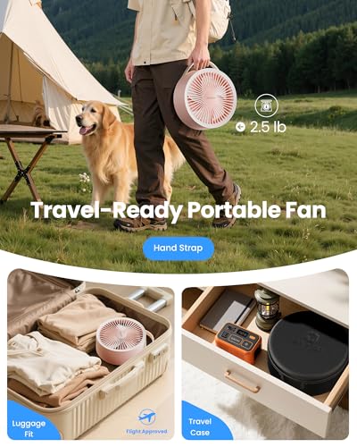 Gaiatop Portable Pedestal Fan 16000mAh Battery [Max 74h Runtime], Foldable Oscillating Standing Fan, Collapsible Desk Fans, LED Light, Case & Remote Control, 4 Speeds for Outdoor Travel Camping (Pink) - Thumbnail 6