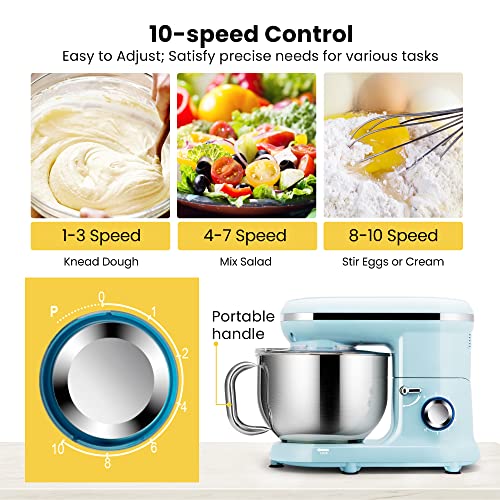 VIVOHOME Stand Mixer, 660W 10 Speed 6 Quart Tilt-Head Kitchen Electric Food Mixer with Beater, Dough Hook, Wire Whip and Egg Separator, Blue