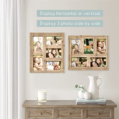 Rustic Distressed Natural Wood Wall Hanging Picture Photo Frame Collage - 5 Openings 4X6 Picture Frame - Farmhouse Gift Idea For Halloween, Thanks Giving Day, Christmas, New Year, Birthday, Anniversary, Mother's Day #TOP1