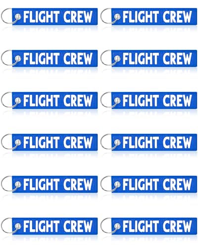 Image of Junkin 12 Pcs Flight Crew Keychain Airplane Aviation Keychain Flight Crew Luggage Tags Embroidered Key Ring