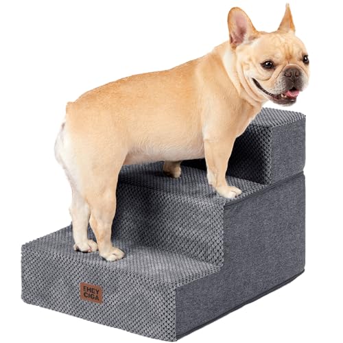 EHEYCIGA Dog Stairs for Small Dogs 13.5' H, 3-Step Dog Steps for Couch Sofa and Chair, Pet Steps for Medium Cats, Non-Slip Balanced Pet Ramp Indoor, Grey