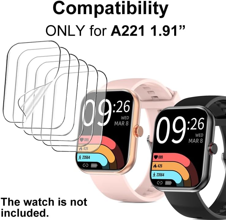 Miniatura 2 de smaate Protector de pantalla compatible con el reloj inteligente SOMTLERK A221 de 1.91", TPU suave, 6 piezas, burbujas autorreparables
