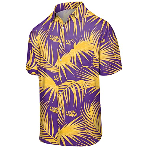 FOCO Men's LSU Tigers NCAA Hawaiian Button Up Shirt-XL, Team Color, X-Large