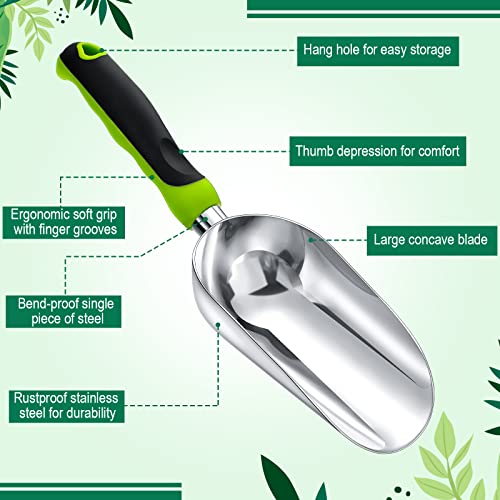 2 Pcs Soil Scoop 13.39 x 3.82 Inch Aluminum Transplanter Trowel Bend Proof Garden Tools Large Heavy Duty Hand Shovel with Comfort Soft Non Slip Grip Handle Garden Gifts for Digging Fertilizer (Green)