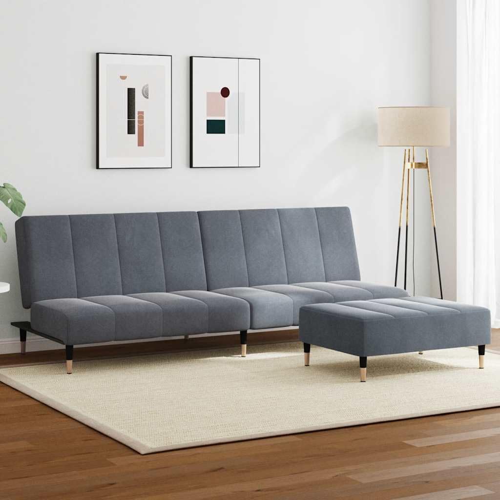 Divano letto 2 posti con poggiapiedi, velluto grigio scuro, funzione trasformazione, robusto telaio in legno, per soggiorno, camera degli ospiti, 200 x 84,5 x 69 cm