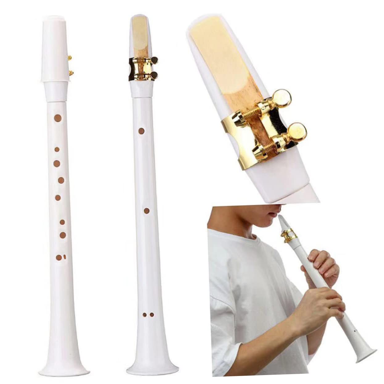 Taschensaxophon 8-loch Kleiner Saxophon aus Kunststoff Tragbares Weißes Holzblasinstrument Handgefertigt Kleines Tasche Saxophon für Anfänger und Unterwegs