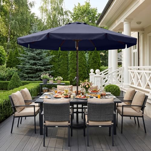 Image of ABCCANOPY 9ft Scalloped Patio Umbrella, Outdoor Table Umbrella with Tilt and Crank, Fiberglass Ribs Deck Umbrella for Patio, Pool, Garden, Picnic (Navy Blue)