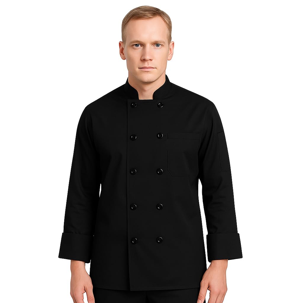 Kodenipr Club Mens Womens Executive Series Plain Black Chef Coat,Poly/Cotton,Size (X-Large(42))