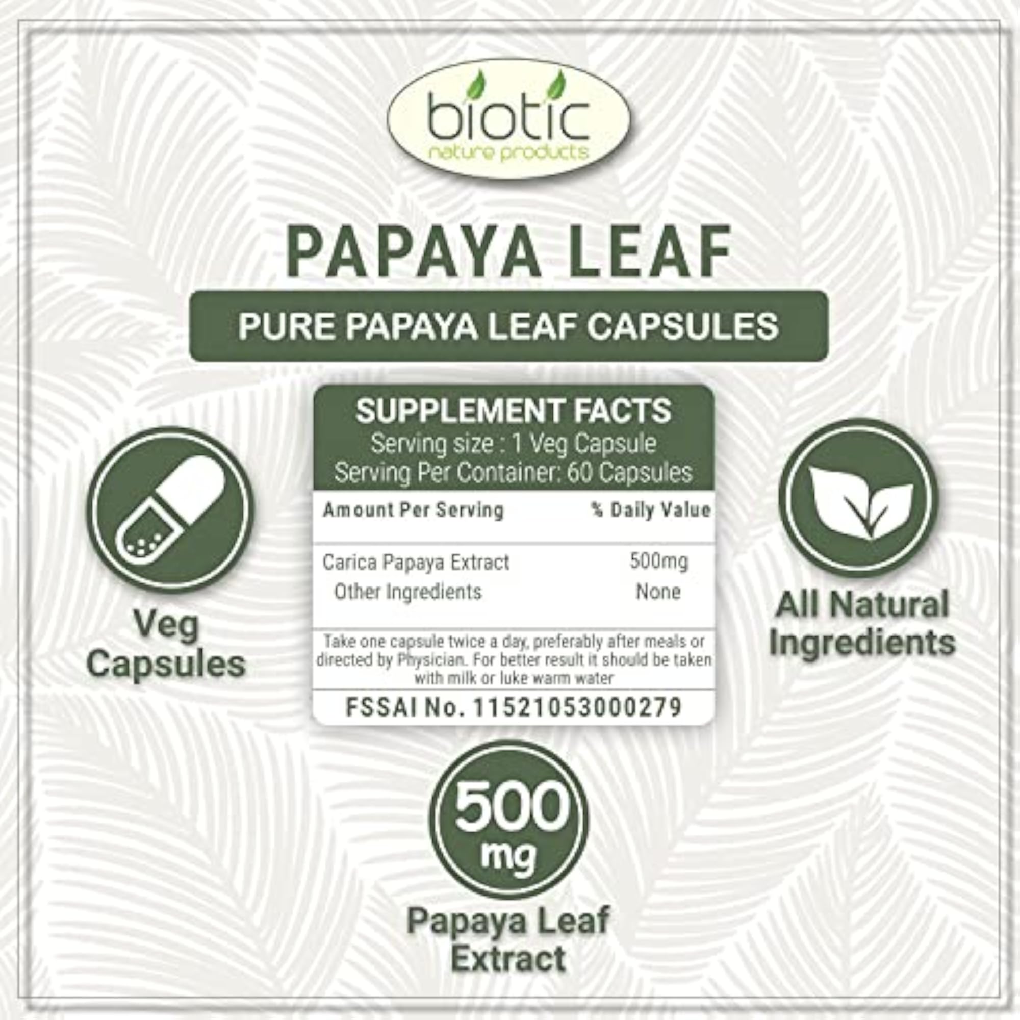 Papaya Leaf Capsules, 500mg - 60 Veg Capsules