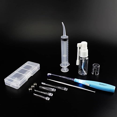 Miniatura 2 de Melleco Herramienta de eliminación de piedras de amígdala mejorada de 6.75 pulgadas, color azul + jeringa de irrigador de limpieza + púa de acero