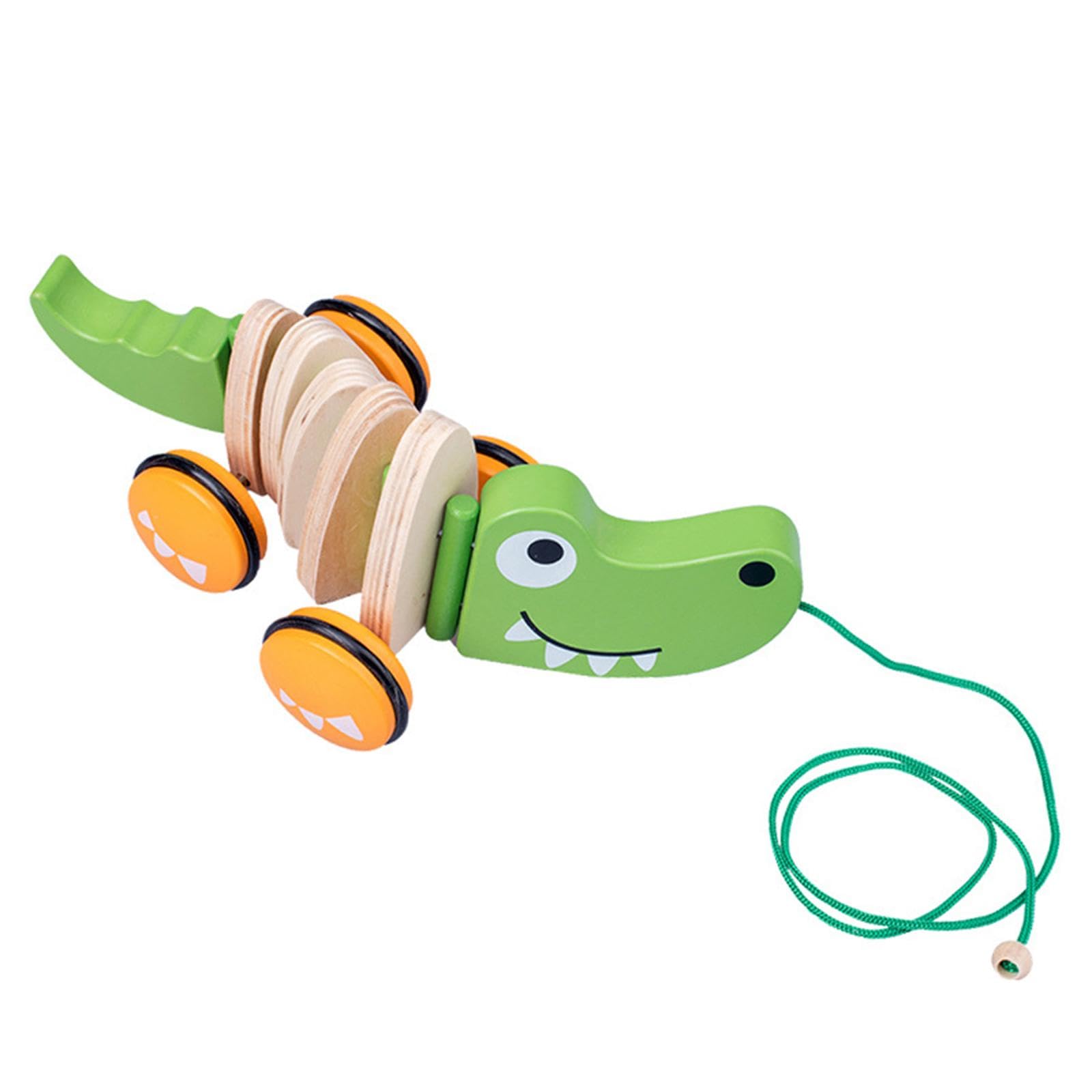 MagiDeal Giocattolo in Legno da Tirare, Ruota in Legno, Giocattolo a Forma di Animale, Sviluppo della Motricità Fine, Facile da Spingere E Tirare, Regalo, Coccodrillo