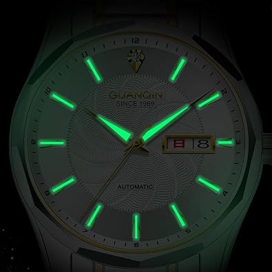 Men's Automatic Watch, Diamond Frame Mechanical Automatic Winding Luxury Business Watch, Sapphire Crystal Tungsten Dual Calendar Multifunctional Waterproof Watch for Men