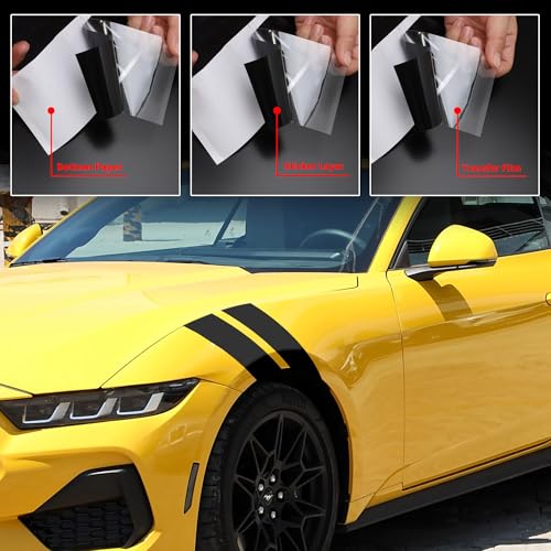 Image of TOMALL 2 Pair Racing Sport Stripe Vinyl Decals for Car Fender Hood Bumper Trunk Auto Stripe Graphic Stickers Decorations for Pickup Vehicle SUV Truck Off-Road (Black)
