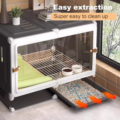 White Dog Crate with Separate Toilet & Pull-Out Tray, Easy to Clean Furniture for Small Dogs, Stylish Pet House, Space-Saving Design, Ideal for Home Use