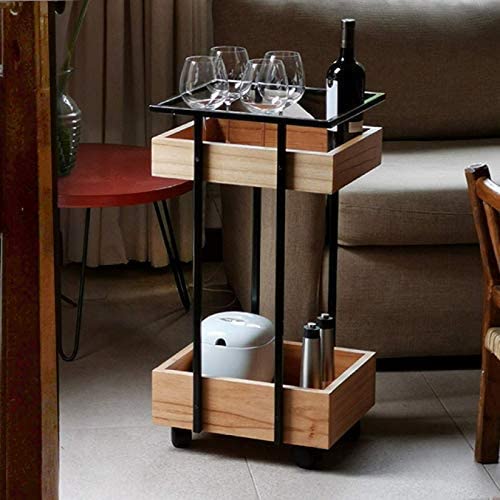 Decorvatsa Metal Frame Wooden Bar Trolley Food Trolley Kitchen Trolley