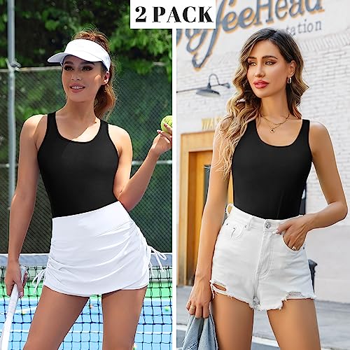Image of V FOR CITY Womens Unpadded Shelf Bra Tank Tops Racerback Workout Camis Yoga Shirt Cotton Undershirt 2 Pack