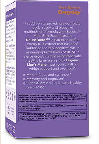 Multivitamin Brainfood, Daily Multivitamin +Memory And Focus Support, Multivitamin For Men And Women With Iron, Certified Kosher, 60 Capsules #TOP2
