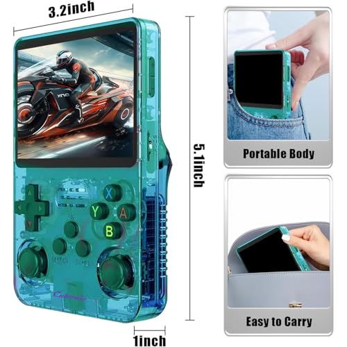Image of Cubonic CrystalPlay ORIGINAL R36S Dual RAM Retro Gaming Console, Transparent PixelGlass, 3.5-Inch LCD Screen, RK3326 Quad-Core, 15000+ Games, Dual Joystick, Support MAX 256GB Storage, 3000mAh Battery (green)