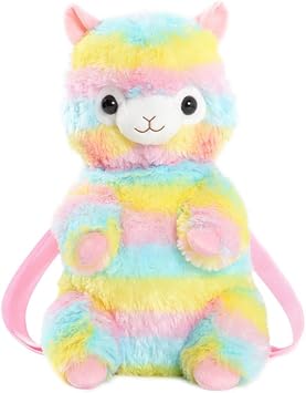 Plush Stuffed Animal Backpack Bunny Backpack With Adjustable Gift For Women Girl Rainbow Alpaca