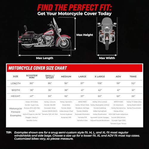 Image of Badass Moto Gear Ultimate Waterproof Motorcycle Cover. Heavy Duty, Night Reflective, Windshield Liner, Heat Shield, Vents, Lock Pocket, Taped Seams (108' Full Dressers, Goldwing, Tourers) Extra L | Heavy-duty bike cover waterproof outdoor; fits Harley Ultra Limited, CVO, Road King, Gold Wing, Indian Chieftain & Roadmaster