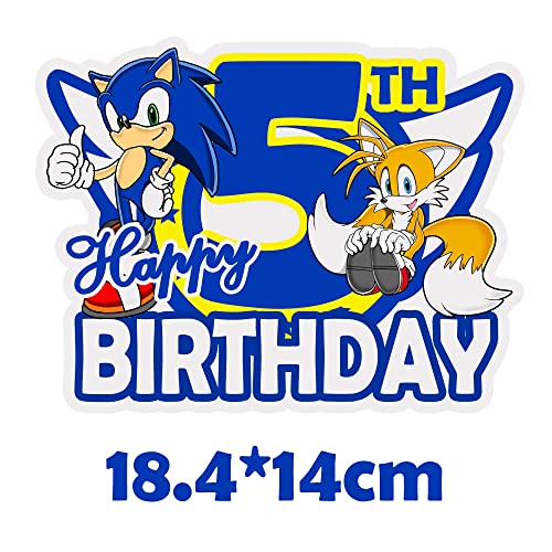 Sonic Birthday Cake Topper 5, Blue Hedgehog Happy Birthday Cake Topper 5, Blue Hedgehog Happy 5Th Birthday Cake Topper For Boy Girl Kids Sonic 5 Year Old Birthday Party Decorations #TOP1