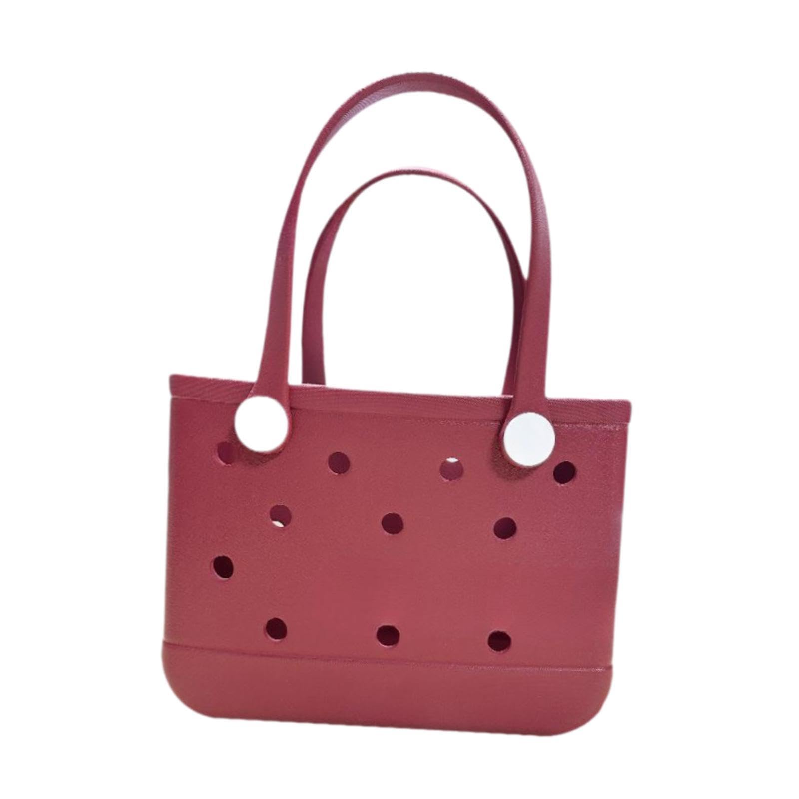 Washable Tote Bag Handbag Travel Bag Open Hole Tote Bag Beach Handbag with Holes Burgundy-image-49