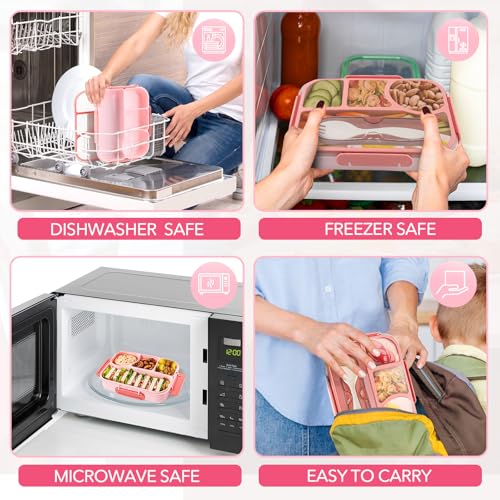 Image of EASYFUN Bento Box Adult, Lunch Box, 4-Compartment Lunch Containers, Drop-Proof, Dishwasher Safe & Made with BPA-Free Materials (Pink)