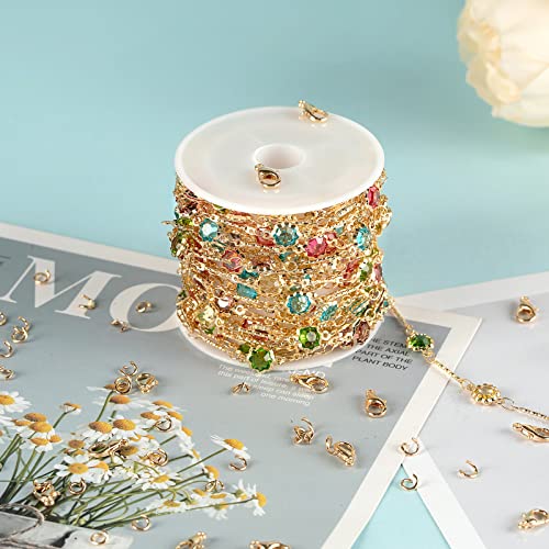 Youbeiyee 16.4 Feet Gold Plated Chains For Jewelry Making, Mixed Color Rhinestone Chain Links Bracelets Necklace Anklet Chain Bulk With Jump Rings Lobster Clasps #TOP3