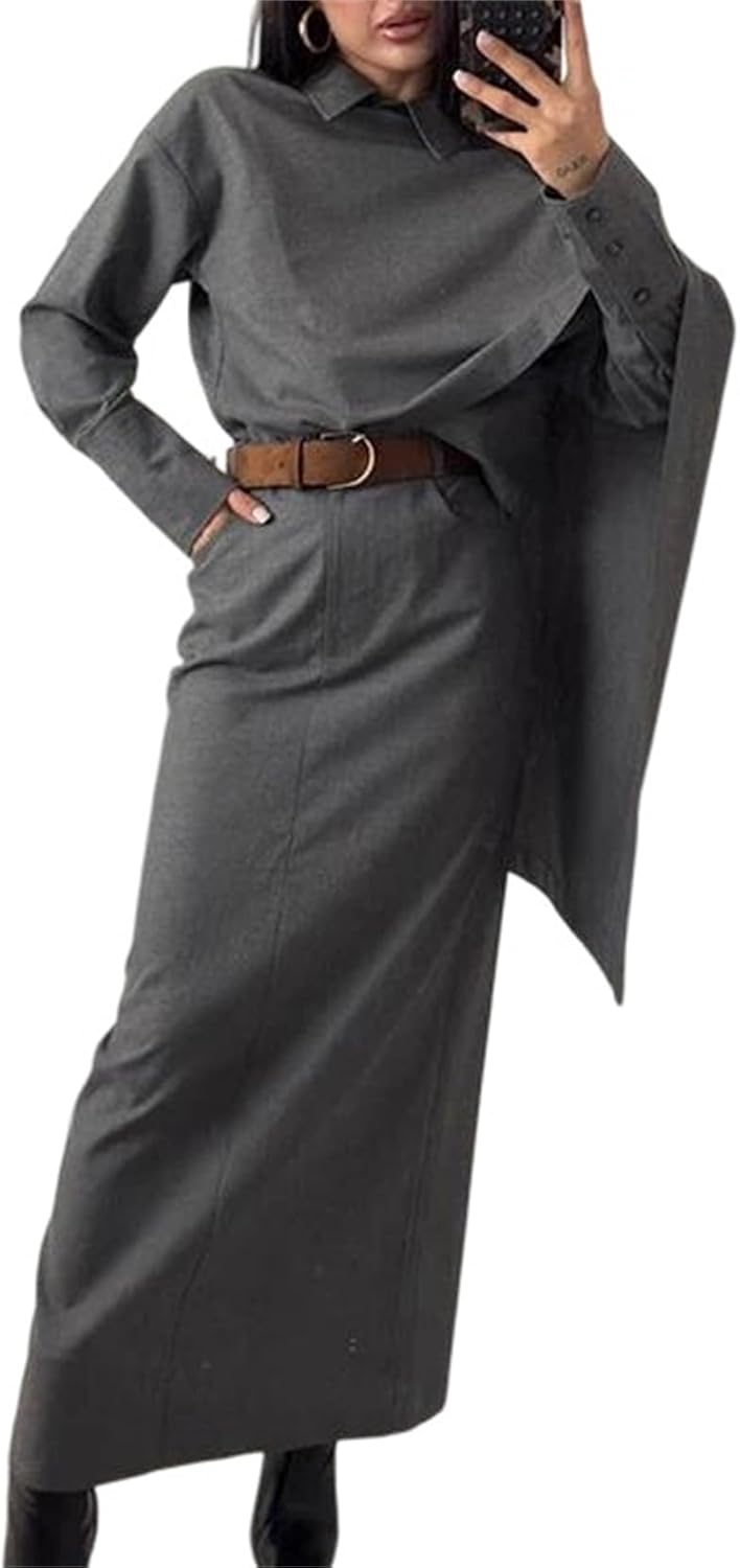 Women’S Vintage Blazer Suits Sets Turndown Collar Straight Suit Long Skirt Suit Outfits Elegant Business Suits for Women
