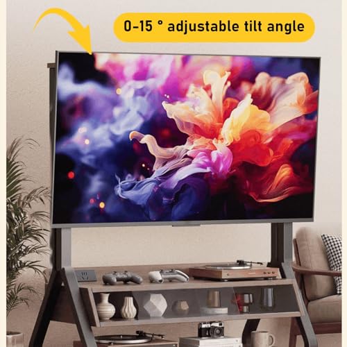 Soporte móvil de TV con ruedas y estantes de madera miniatura 7