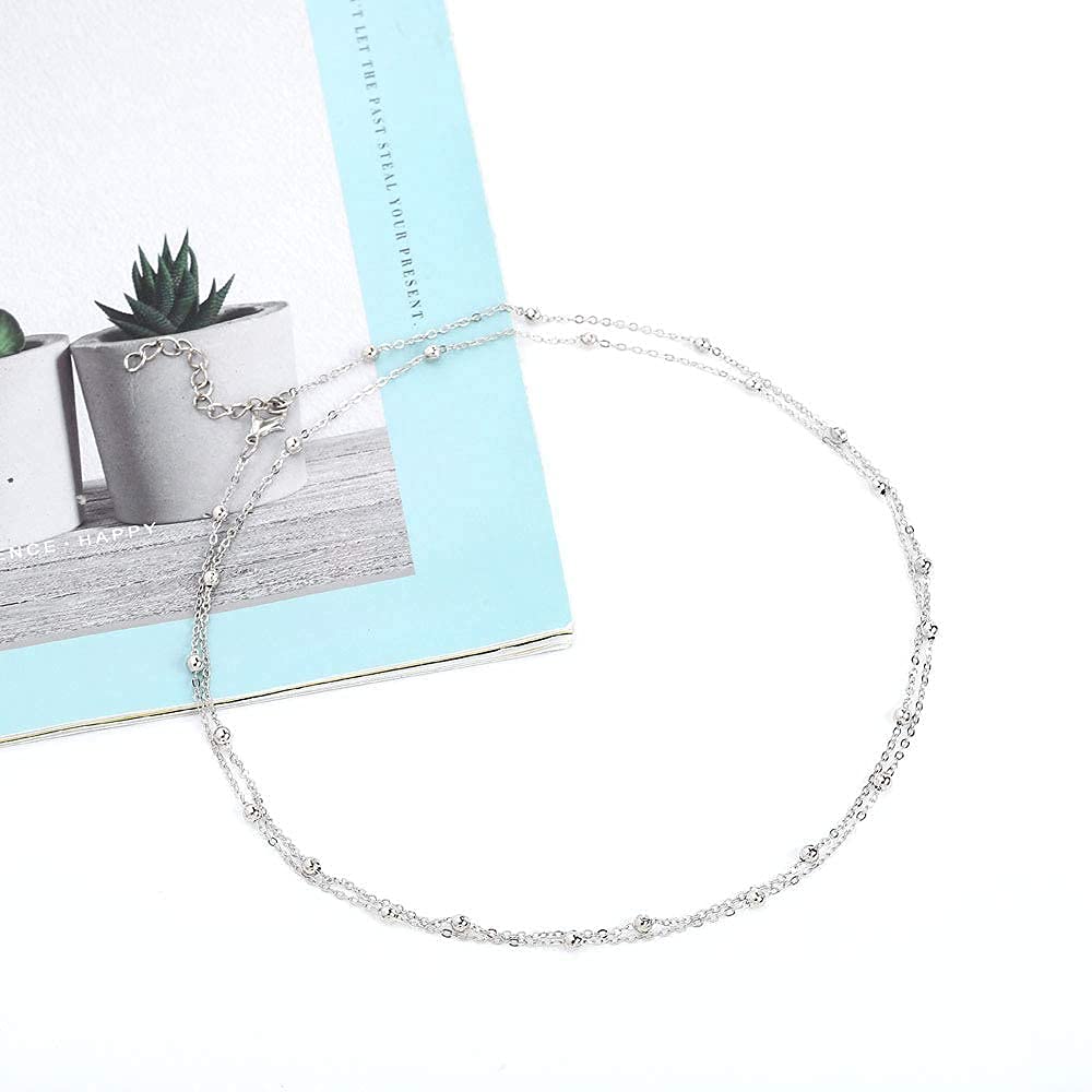 Jovono Cadena de cuerpo con cuentas para bikini, cadena de joyería corporal, cadena de cintura para mujer y niña (plata), Plata