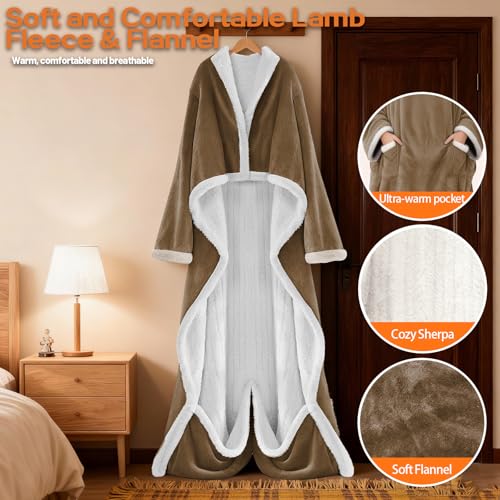 Image of Wearable Heated Blanket With Sleeves & Foot Pocket, Heated Throw Blankets Fast Heating Blanket With 10 Heat Settings Auto Shut Off Over-Heat Protection-Warm Gift, Machine Washable, 52 inch*72 inch+18 inch