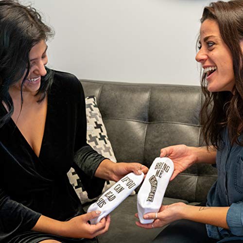Haute Soiree - Women's Novelty Socks - “If You Can Read This, Bring Me Some” (Wine, Chocolate, Coffee) Novelty Socks (Chocolate) - Thumbnail 2